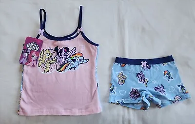 My Little Pony Girls Pink Blue Printed Singlet & Shortie Underwear Set Size 2/3 • $9.07