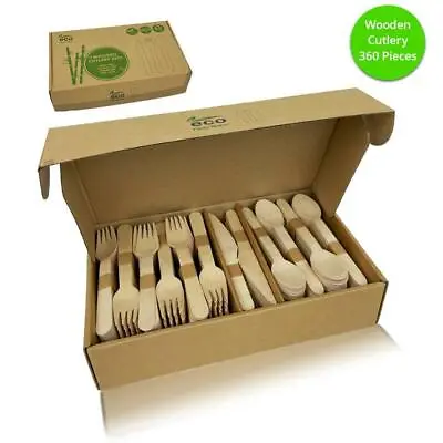 $33.75 • Buy Wooden Cutlery Set Disposable Bamboo Wood Bulk Buy Forks Spoons Knives 360PC