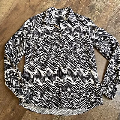 J Crew | ‘Boy Shirt’ 100% Linen Black Cream Collared Button Down Size 6 • $20