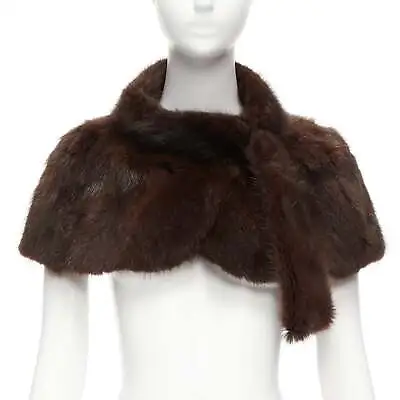 MARNI Brown Genuine Fur Logo Leaf Lined Loop Through Capelet Stole IT38 XS • $598