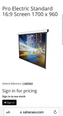 £50 • Buy Sahara Screenline Pro Electric 16:9 Projection / Projector Screen Model 1340460