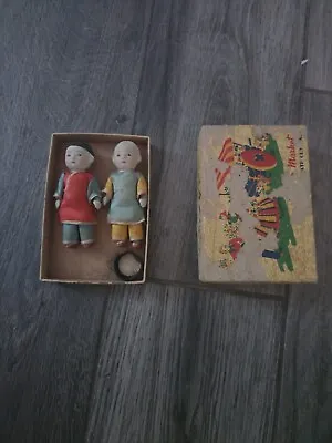 Vintage Japan Porcelain Hand Painted Miniature Dolls In Cardboard Box • $19