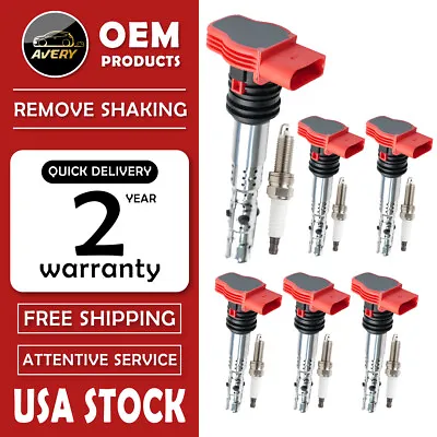 $87.72 • Buy 6X Ignition Coils + 6X Spark Plugs Pack For Audi A4 A8 Q5 Q7 R8 S4 VW  UF529