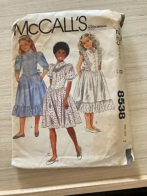 McCall’s Pattern 8538 Vintage 1983 Child Size 7 Girly Cottage Core • $5