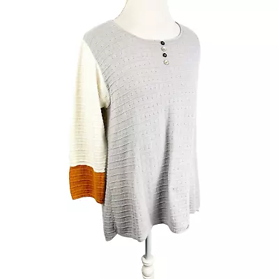 Margaret Winters Size M Sweater Color Block Button Cotton Artsy Boxy Oversized • $36.95