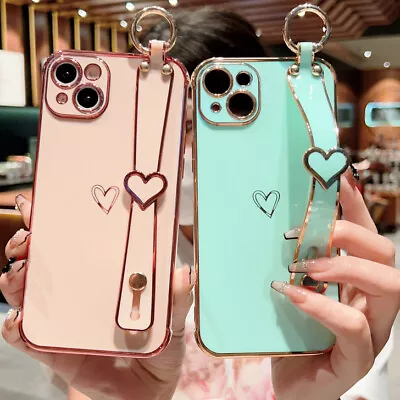 For IPhone 15 14 Pro Max 13 12 11 XR 8 7 Love Heart Wrist Strap Case Phone Cover • £5.51