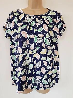 JIGSAW KEW Tropical FRUITS T-Shirt Top S UK 10 Pleated Short Sleeve Tee Holiday • £9.99