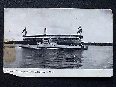 Lake Minnetonka Minnesota MN Steam Ship Minneapolis Antique Real Photo Postcard • $2.99