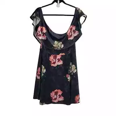 Hot Gal Off Shoulder Dress Size Large Black Floral Velvet Mini Dress  • $11.53