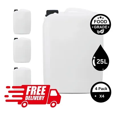 4 X 25L LITRE PLASTIC WATER CONTAINER JERRYCAN JERRICAN CARRIER FOOD DRUM W/LIDS • £34.99