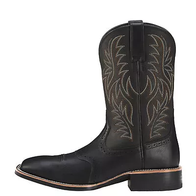 Mens Knight Embroidered Pull On Western Mid Calf Square Toe Cowboy Leather Boots • $35.89