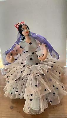 Vintage Spanish Flamenco Dance Doll Spain Cloth Legs Arms Green Eyes Stand Veil • $16