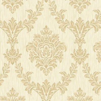 Richmond Damask Textured Glitter Wallpaper Soft Cream Gold Fine Decor FD40911 • £9.99