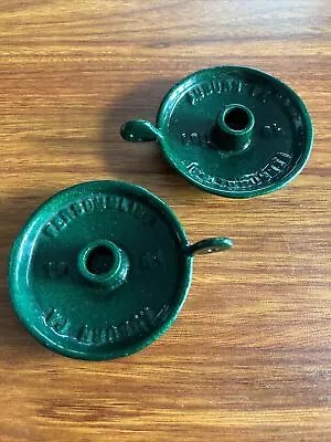 CAST IRON  Auburn PA Dutch Fersommling  Green Enamel Cast Iron Candle Holder Set • $50