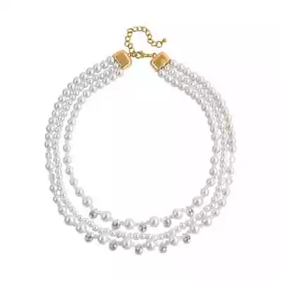 Snow White Glass Pearl And Glass 3-Strand Beaded Necklace NIB • $12.95