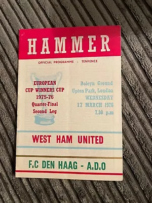 1975 West Ham United Utd V Fc Ado Den Haag European Cup Winners Ecwc Q Final Vgc • £3.75