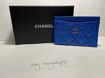 $595.22 • Buy Chanel 22B Cobalt Blue Caviar Classic Card Case / Holder / Wallet NEW Authentic