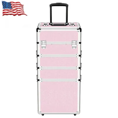 $90.39 • Buy Professional Makeup Train Case 4 In 1 Rolling Cosmetic Trolley Beauty Travel Box