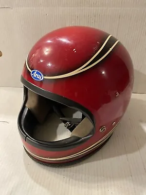 Vintage 70's Arai X-7 Motorcycle Helmet  Maroon W/ Black Stripe Racing Rare • $74