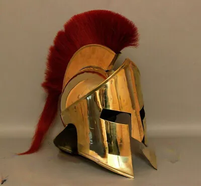 Medieval Vintage 300 King Leonidas Spartan Helmet Gold Finish With Red Plume Kkm • $62.44