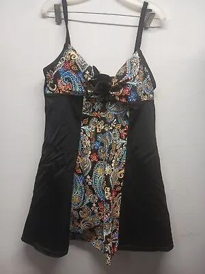 A Shore Fit Womens Size 16 Swim Dress Black & Paisley Print Soft Cup Bra * • $25