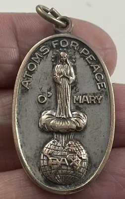 Vintage Catholic 1960s Mary Atoms For Peace St Michael Silver Tone Medal • $69.99