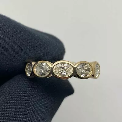 3.00 TCW Oval VVS1 Moissanite Bezel Eternity Wedding Band 14k Yellow Gold Plated • $240.12