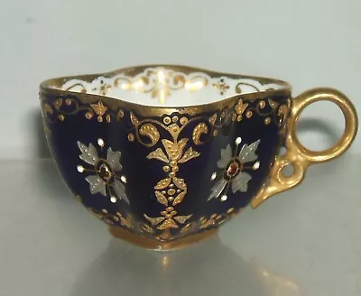 Coalport Cobalt Blue Gilt Jewelled Miniature Cup Only • £35