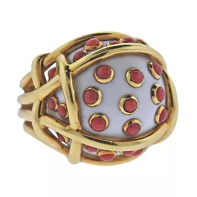 Verdura Coral Cocholong Gold Polka Dot Cocktail Ring • $10000