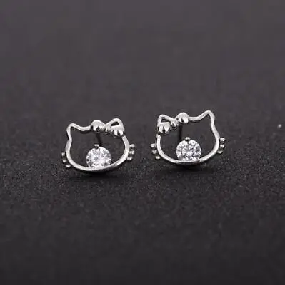 $8.99 • Buy Super Adorable Silver Bow Hello Kitty Cat Kitten Stud Earring 