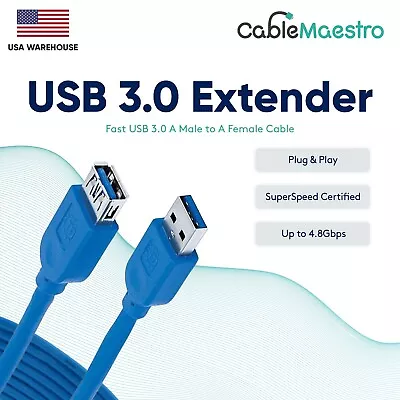 USB 3.0 Extension Extender Cable Cord Type A Male To A Female 3-15FT HIGH SPEED • $4.85