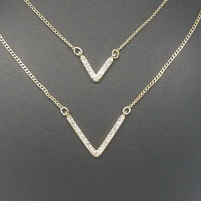 $9.99 • Buy Victoria's Secret Gold Tone Double Strand V Necklace Clear Rhinestones