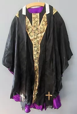 Vintage Chasuble & Stole Black/purple W/ Gold Brocade Design Lightweight • $49.24