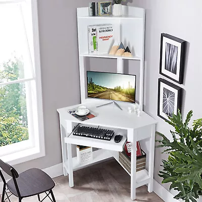 $161.95 • Buy Giantex Corner Computer Desk Triangle Study Desk W/ Hutch & Keyboard Tray White