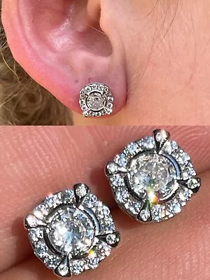 Real 925 Sterling Silver Iced CZ Out Hip Hop Earrings Studs Mens Ladies $99 MSRP • $29.41