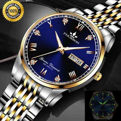 Men Luminous Watch Stainless Steel Quartz Classic Business Waterproof Wristwatch • $11.95