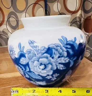 Vintage Blue & White 5  Rounded Vase Floral HAND PAINTED Porcelain. China • $40