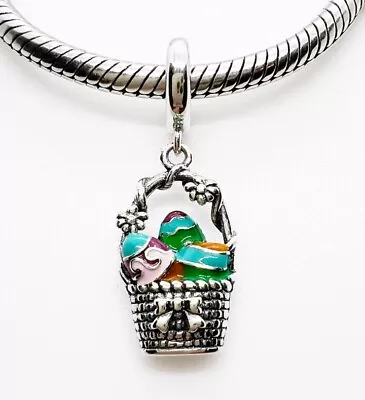 💖 Easter Eggs In Basket Dangle Charm Genuine 925 Sterling Silver 💖 • £18.95