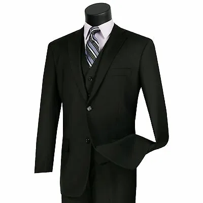 VINCI Men's Black 3 Piece 2 Button Classic Fit Suit NEW W/ Matching Vest • $125