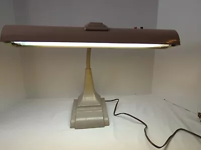 Vtg Industrial Art Specialty Co Deco Gooseneck Brown Desk 18  Fluorescent Lamp • $37.99