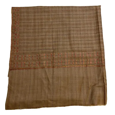 Bajra Huge 100% Merino Wool Wrap Scarf 78x38 Plaid Floral Embroidered Nepal • $49.99