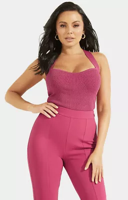 New Guess Marciano Cabana Ribbed Texture Hot Pink Sexy Cross Back Top M • $39