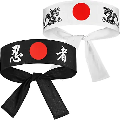 Hachimaki Headband 2 Pieces Samurai Japanese Headband Dragon Sushi Chef Bandana  • $24.05