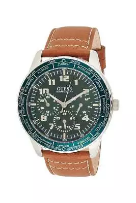 Guess Gents World Time Leather Strap Watch W1170G1 • £59.99