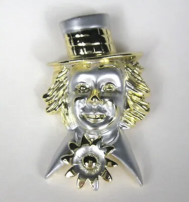 Mad Hatter Brooch Pin Goldtone VTG Jewelry 2.3 In Estate Silvertone Clown Hat • $43.39