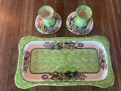 1950's Maling Ware Lustre Tray And Candle Stick Set Dressing Table -6524 • £11.60