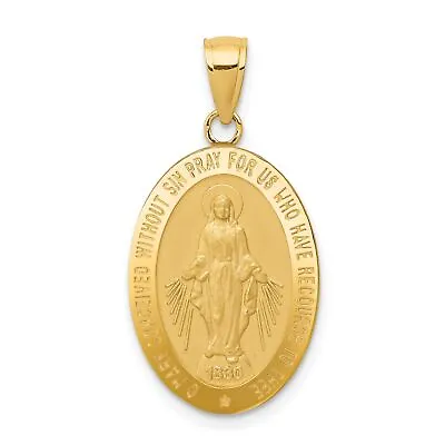 14K Yellow Gold Miraculous Medal Pendant Charm Jewerly 31mm X 15mm • $235.54