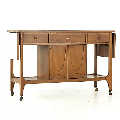 Broyhill Brasilia Mid Century Walnut And Laminate Serving Bar Cart • $2847