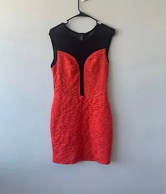 Timing Women Scarlet Red Black Mini Bodycon Mesh Cut Out Dress Size Large • $12.99