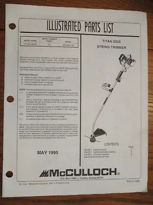 New Mcculloch Titan 2030 String Trimmer Parts List May 1995 • $8.65